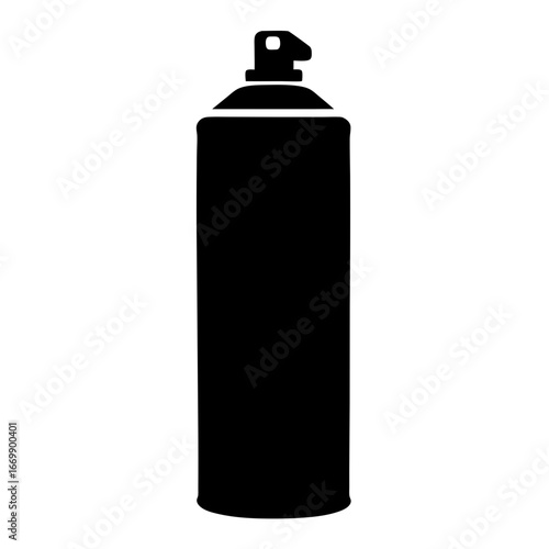 A black silhouette of an aerosol spray can on a white background