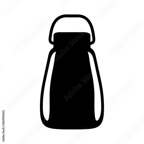 Black and white graphic of a classic milk can with handle