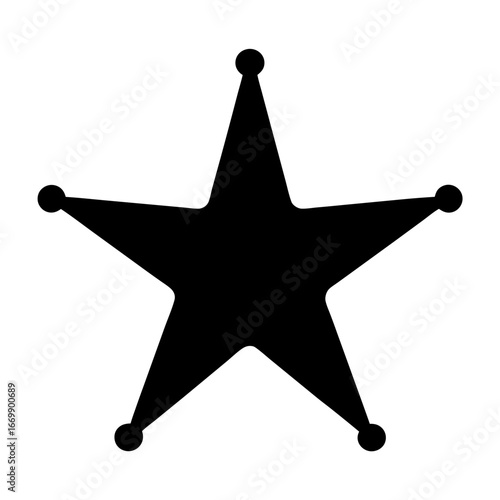 A classic sheriff badge icon, black star with round tips on white background