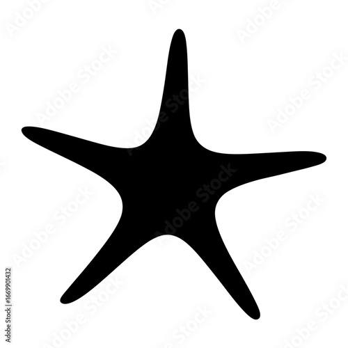 Black five pointed star silhouette with smooth edges, standing out against white background