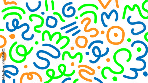 Playful orange doodles dance across a bright white backdrop creating a fun and modern abstract pattern