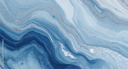 Aquatic Serenity. A Symphony of Blue Hues and Silver Sparkle, Abstract Composition.
