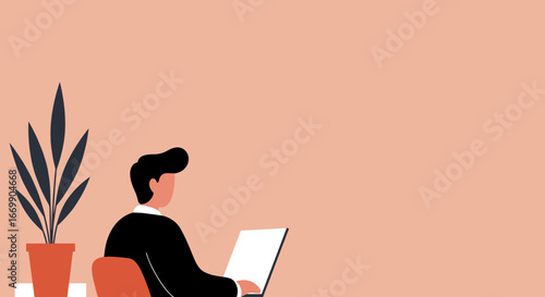 Focused professional working diligently on a laptop in a minimalist office setting, representing productivity, remote work, or online education.