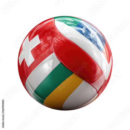 Volleyball with flag sections of various nations