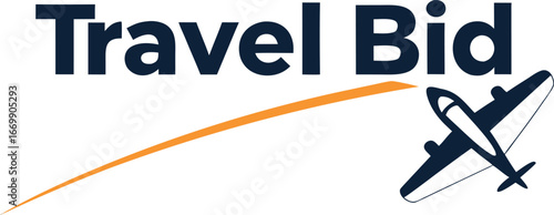 Vector art of travel bid logo with airplane and orange swoosh