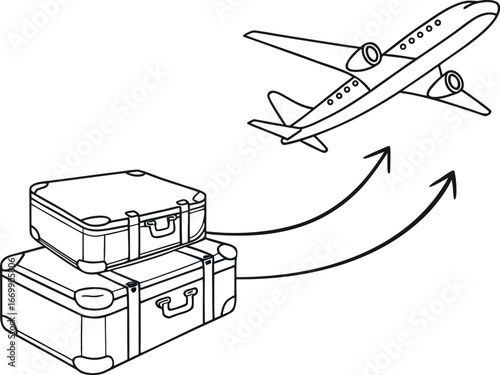 Vector art of suitcases and airplane flying