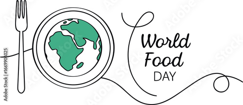 Vector art of world food day illustration with fork and plate showing earth