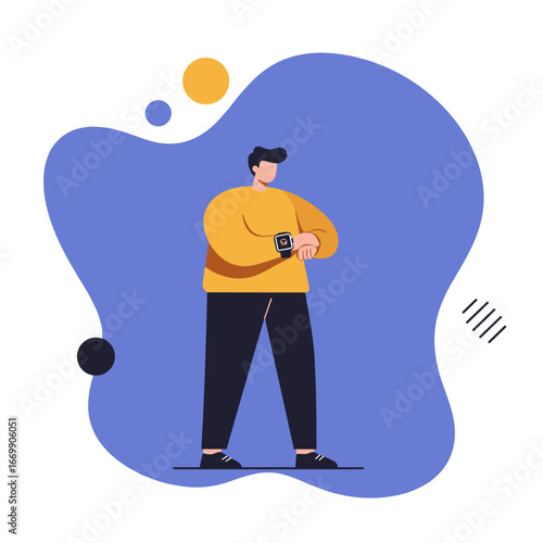 Man checking his smartwatch, representing modern time management, productivity, and digital connectivity in a fast-paced lifestyle. Ideal for technology or business concepts.