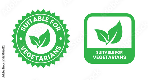 Suitable for Vegetarians stamp sticker with Leaves icon vector illustration. Suitable for Vegetarians sign, logo, badge, icon, sticker, label, emblem, stamp, symbol, black, line, flat vector.