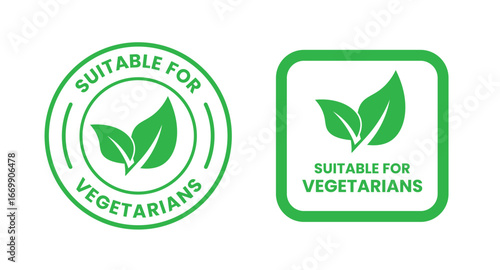 Suitable for Vegetarians stamp sticker with Leaves icon vector illustration. Suitable for Vegetarians sign, logo, badge, icon, sticker, label, emblem, stamp, symbol, black, line, flat vector.