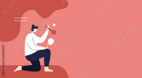 A focused individual engaging with abstract elements, symbolizing creativity, innovation, and problem-solving in a minimalist design setting. Ideal for business, education, or lifestyle content.