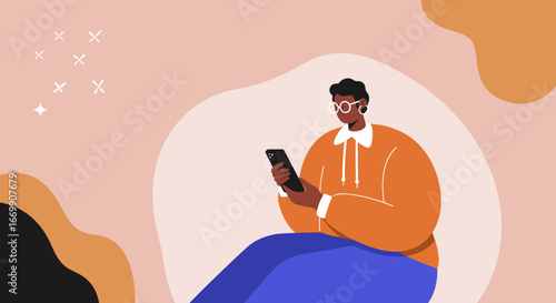 Engaged person uses a smartphone for digital connection and online interaction. Modern illustration perfect for technology, app, and lifestyle concepts.