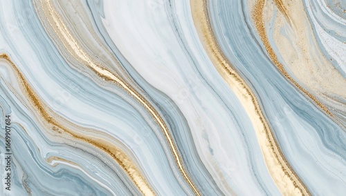 Golden Veins on Pale Blue Surface, Subtle Waves and Fluid Forms A Decorative Design.