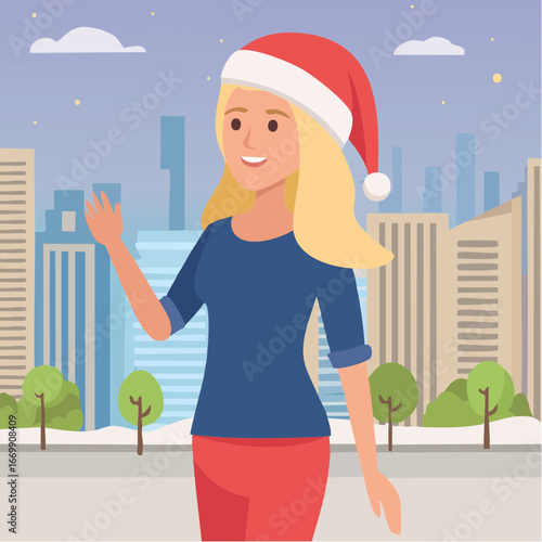 Beautiful blonde woman isolated, in santa christmas hat.