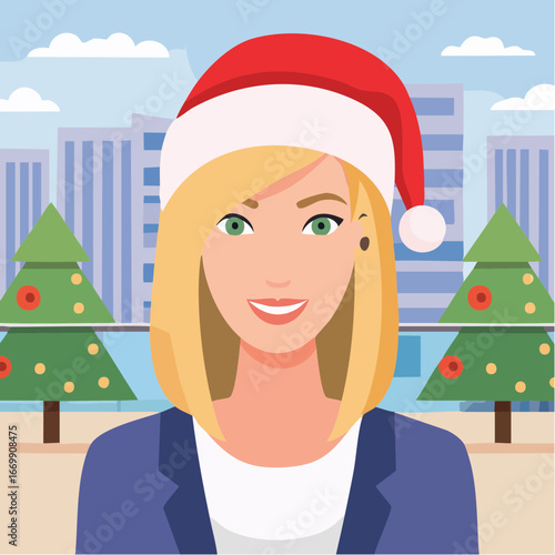 Beautiful blonde woman isolated, in santa christmas hat.