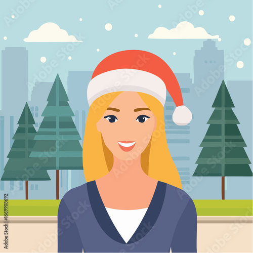 Beautiful blonde woman isolated, in santa christmas hat.