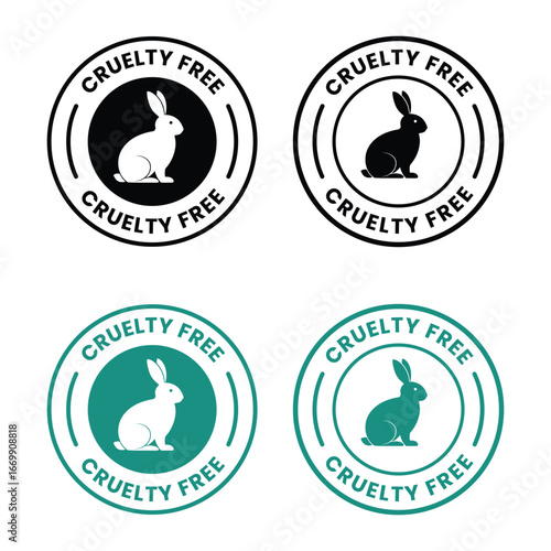 Cruelty Free icon set, label, logo, badge, symbol, line, flat vector, isolated illustration. Cruelty free not tested on animals label product packaging design. Natural, organic, Vegan eco cosmetic