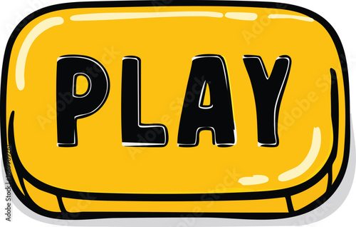 Vibrant yellow play button in cheerful cartoon style, ideal for interactive digital designs, signifying start, fun, and user engagement for multimedia experiences