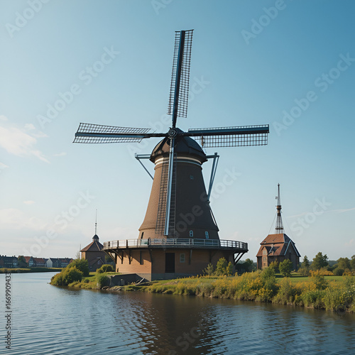 dutch windmill on the river