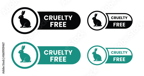 Cruelty Free icon set, label, logo, badge, symbol, line, flat vector, isolated illustration. Cruelty free not tested on animals label product packaging design. Natural, organic, Vegan eco cosmetic