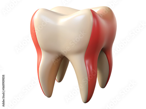 Anatomical tooth model with red gums isolated on transparent background