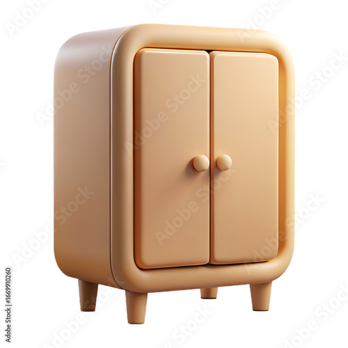 Retro style light brown cabinet with rounded edges and small legs
