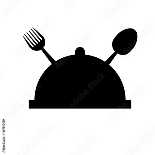 restaurant cloche icon on black background