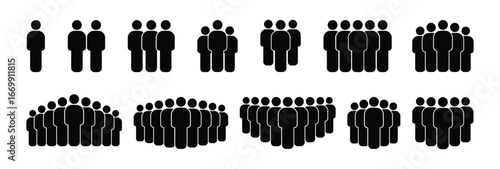 People 1, 2, 3, 4, 5, 6, 7, 8, 9, 10 icon set. Crowd signs. Containing participants, group, team, meeting, organization, community, population, audience, member, discussion, assembly, interview.