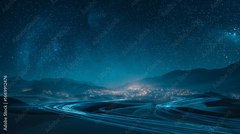 Fototapeta premium Nighttime Desert Landscape with Starry Sky