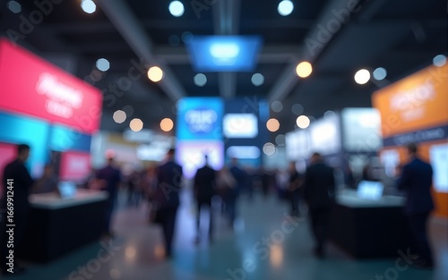 Wallpaper Mural Generative AI : Abstract blurred defocused tradeshow event exhibition business convention show job fair technology expo Organization company trade fair event Marketing advertisement concept Torontodigital.ca