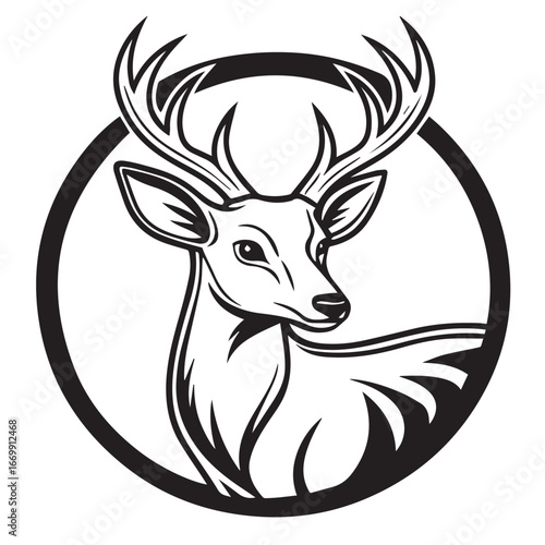 Majestic stag emblem a detailed line art portrait of a deer s head and antlers within a circular frame evoking nature and wildlife