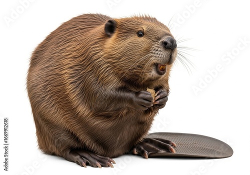 A north american beaver sitting with its tail isolated on transparent background