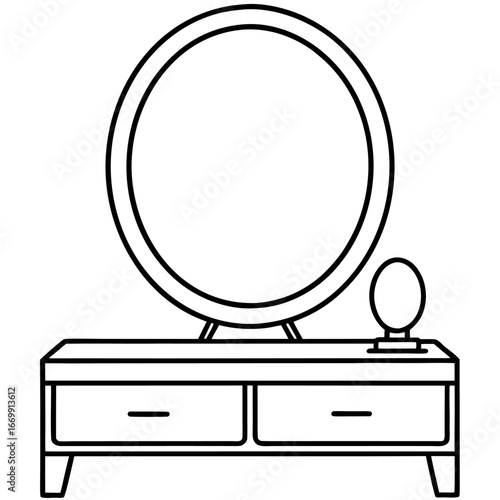 Minimalist line art of a vanity mirror and table