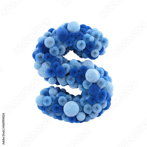 Fluffy letter S made of blue and white balls against black