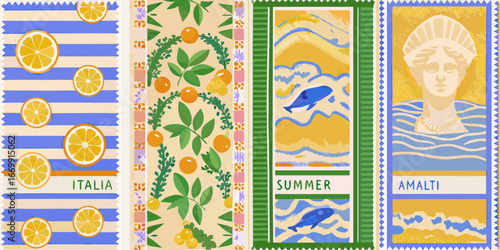 Amalfi Coast Summer Inspired Italian Pattern Collage