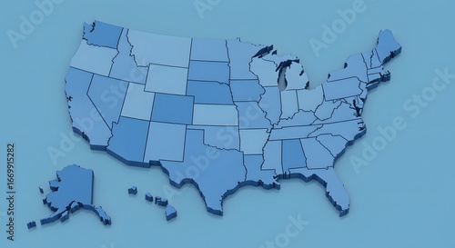 Digital Pixel Art Map of the USA in Blue Shades