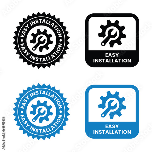 Easy Install  vector stamps for product labeling isolated on white. Easy Install sign, logo, badge, icon, sticker, label, emblem, stamp, symbol, black, line, flat vector, isolated illustration.
