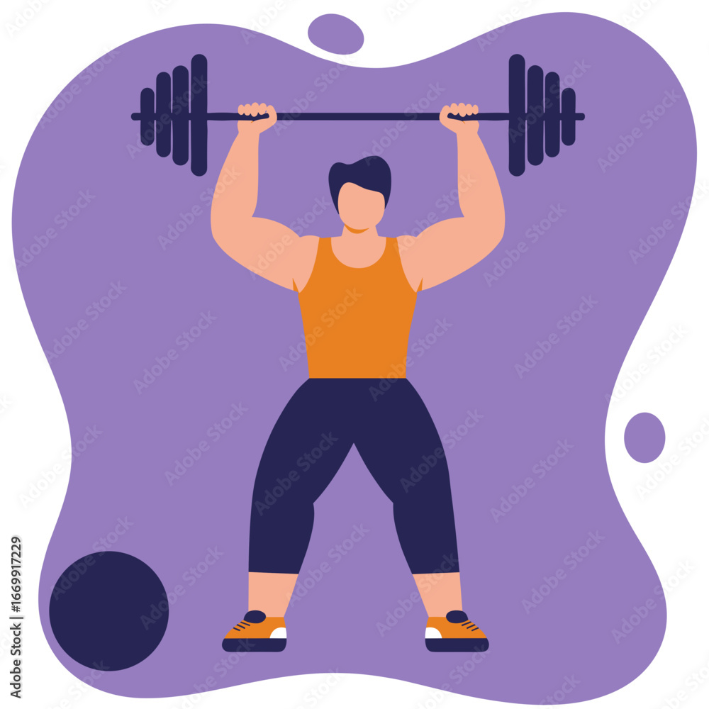 Obraz premium Strong man performing an overhead lift with a barbell, demonstrating fitness, strength, and an active lifestyle. Ideal for health, workout, or gym concepts.