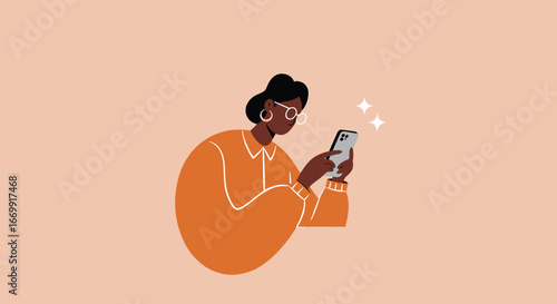 Engaged woman using a smartphone, symbolizing modern digital communication, online browsing, or technology interaction. Perfect for lifestyle and business concepts.