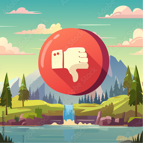 Red round dislike button with thumb down vector