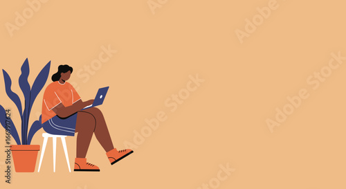 Relaxed person working on a laptop at home, embodying remote work and digital lifestyle. Ideal for business, education, or technology themes.