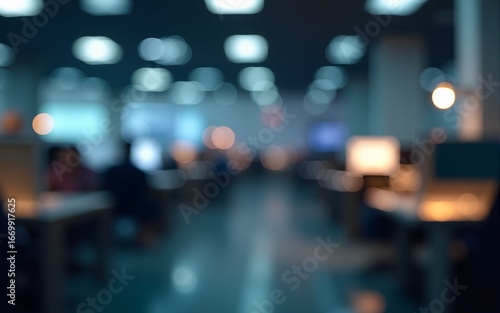 Wallpaper Mural Abstract blurred image of an office interior at night showcasing a blurry working space with a defocused effect. High quality Torontodigital.ca