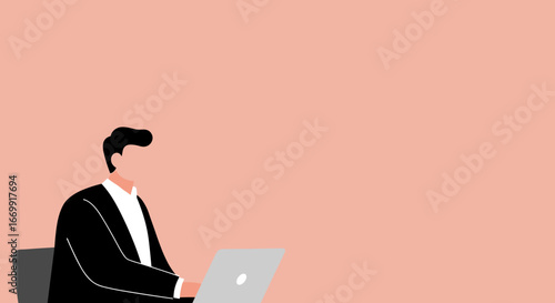 A professional man in a suit works diligently on a laptop. Represents business, productivity, remote work, and modern communication. Ideal for corporate, technology, or lifestyle content.