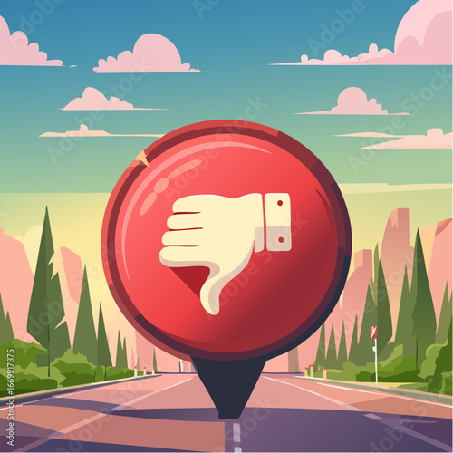 Red round dislike button with thumb down vector
