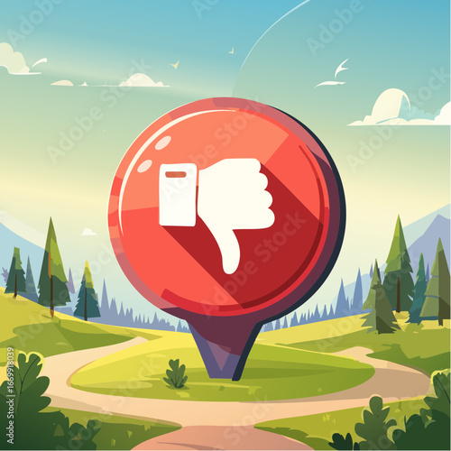 Red round dislike button with thumb down vector