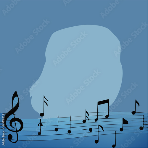 Old grunge blue music background with black notes