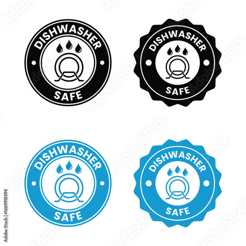 dishwasher safe design logo template illustration. dishwasher safe sign, logo, badge, icon, sticker, label, emblem, stamp, symbol, black, line, flat vector, isolated illustration.