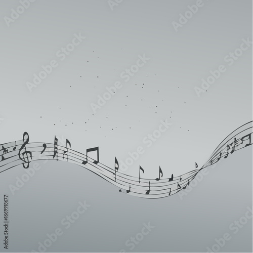 Old grunge grey music background with black notes
