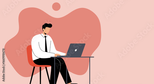 A professional man works diligently on his laptop at a desk, representing productivity, remote work, or modern business. Ideal for corporate, technology, or online learning themes.