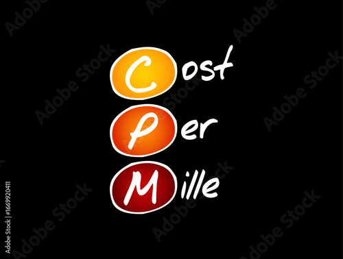 CPM Cost Per Mile - used measurement in advertising, It is the cost an advertiser pays for one thousand views or impressions of an advertisement, acronym text concept background